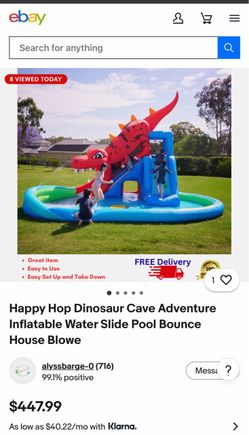 Happy Hop Dinosaur Cave Adventure Inflatable Water Slide Pool Bounce House Blowe