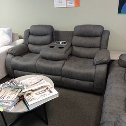 New Two-piece Dark Gray Reclining Sofa And Loveseat Including Free Delivery