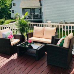 4 Piece Outdoor Patio Furniture Conversation Set 