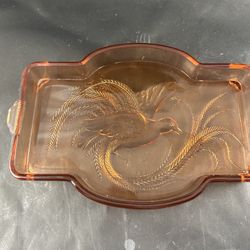VTG Tiara Exclusive Indiana Glass EMPRESS BIRD OF PARADISE 11” TRAY Coral Pink