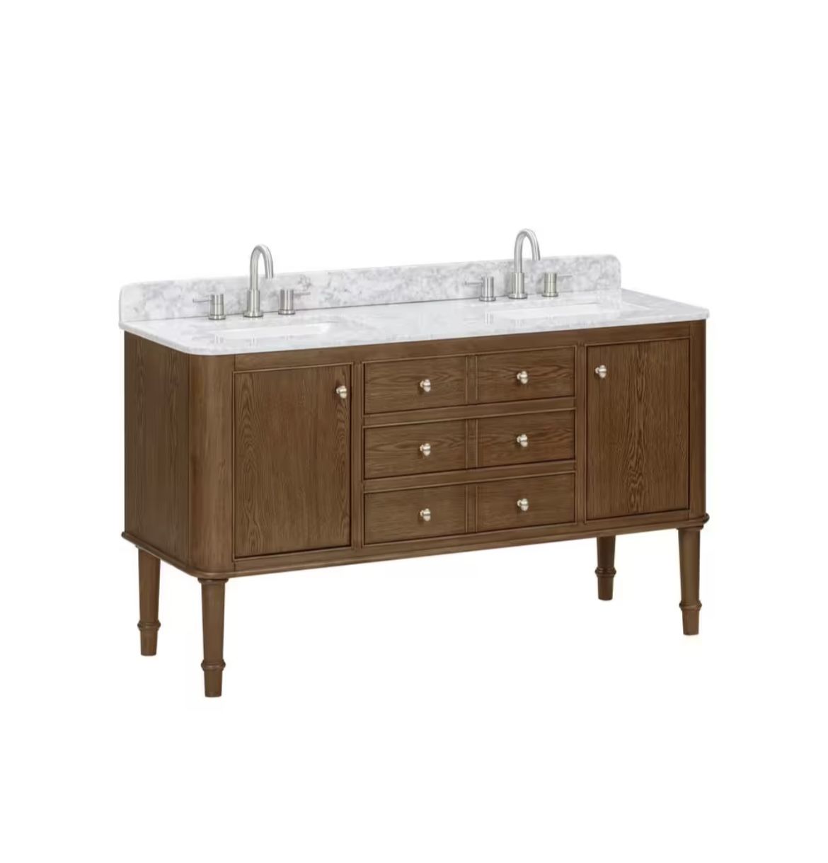Home Decorators Collection Collette 60 in W x 22 in D x 35 in H Double Sink Bath Vanity in Cinnamon Oak With White Carrara Marble Top