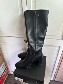 AIUNIIND Size 9.5 Women's knee-high boots, 3.5-inch block heel, synthetic leather (PU), zipper closure; ideal for autumn, winter, nights out, dressy o