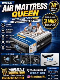 OhGeni Air Mattress Queen with Built in Pump, 18"