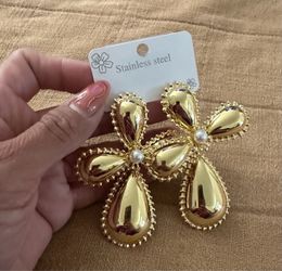 Gold Flower Stainless Steel Stud Earrings