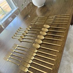 42 Piece Flatware Set Gold Color