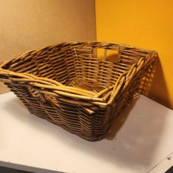 Square Brown Wicker Basket Storage Bin