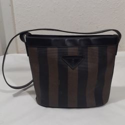 Fendi Vintage Bucket Crossbody Bag Pequin Coated Canvas Medium