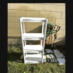 Plastic outdoor shelving great for a garage or laundry room