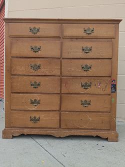Tall Wood Dresser with Brass Handles