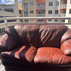 Small Brown Leather Couch Sofa 
