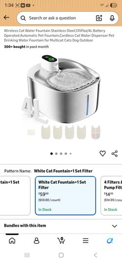 Wireless Cat Water Fountain Stainless Steel,135floz/4L Battery Operated Automatic Pet Fountain, Cordless Cat Water Dispenser Pet Drinking Water Founta