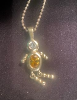 925 Silver November Boy Pendant Necklace with Amber Stone
