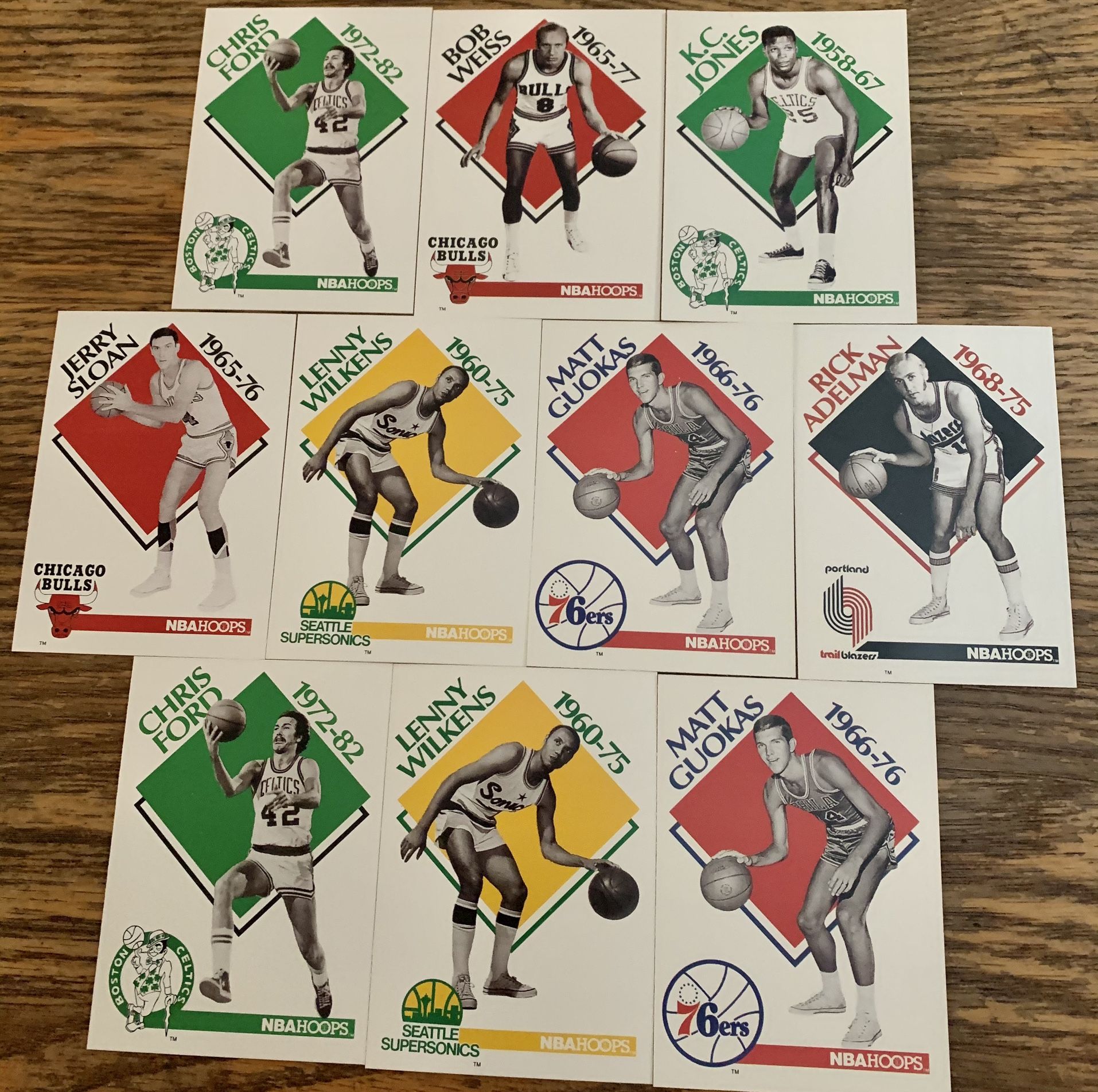 NBA hoops Boston Celtics/Chicago Bulls/Seattle Supersonics./76ers/Portland trailblazers rookie cards