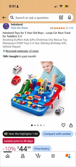 hahaland Toys for 3 Year Old Boys - Large Car Race Track for Toddlers 3-5