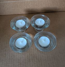 Candles Tealight Clear Glass Holders Set of 4 Includes Candles