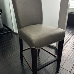 Vintage Gray Faux Leather Bar Chairs X4