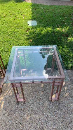 Iron shelf and table with glass shelving