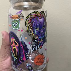 Easter Basket Stuffers 16oz Glass Cup With Lid And Straw