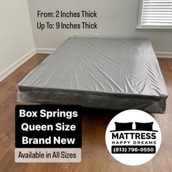 Queen Size Box Springs Avallable From 2" Inches Thick Low Profile To 9" Inches In All Sizes: Twin, Full, King, Cali-King New From Factory Same Day Del