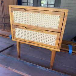 Mid-Century, Modern Solid Wood, Bedframe, And Nightstand Almost New