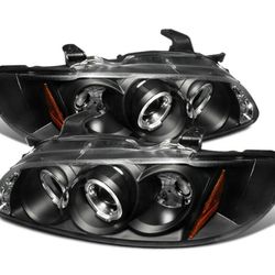 2000-2003 Nissan Sentra Black LED Halo Rims Headlights Lamps