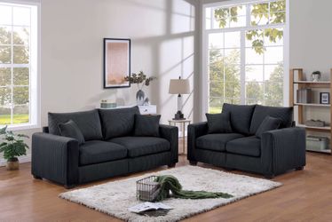 BLACK OR GREY CORDUROY SOFA AND LOVESEAT 