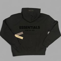 🔥 FEAR OF GOD ESSENTIALS HOODIE – BLACK (STRETCH LIMO) – SIZE S (NEW)