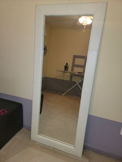 Large White Faux-Leather Full-Length Mirror