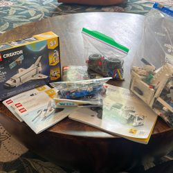 Set Of 4 Lego Vehicles, Spaceship, Car, Motorcycle, Truck 