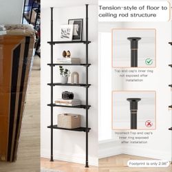 Black 5-Tier Floor to Ceiling Adjustable Shelves