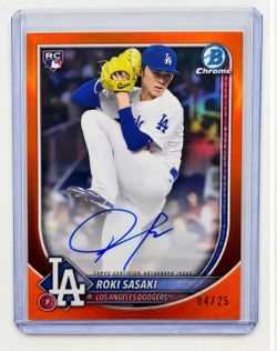Roki Sasaki 2025 Bowman Chrome Orange Auto /25 Dodgers