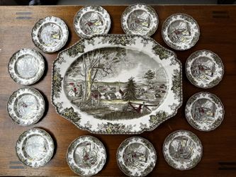 Johnson Brothers Friendly Village 20-Inch Turkey Platter +12 small plates, 13 pieces in total.