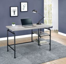 ONLY $199 2-Tier Open Shelving Writing Desk Grey Driftwood And Black!