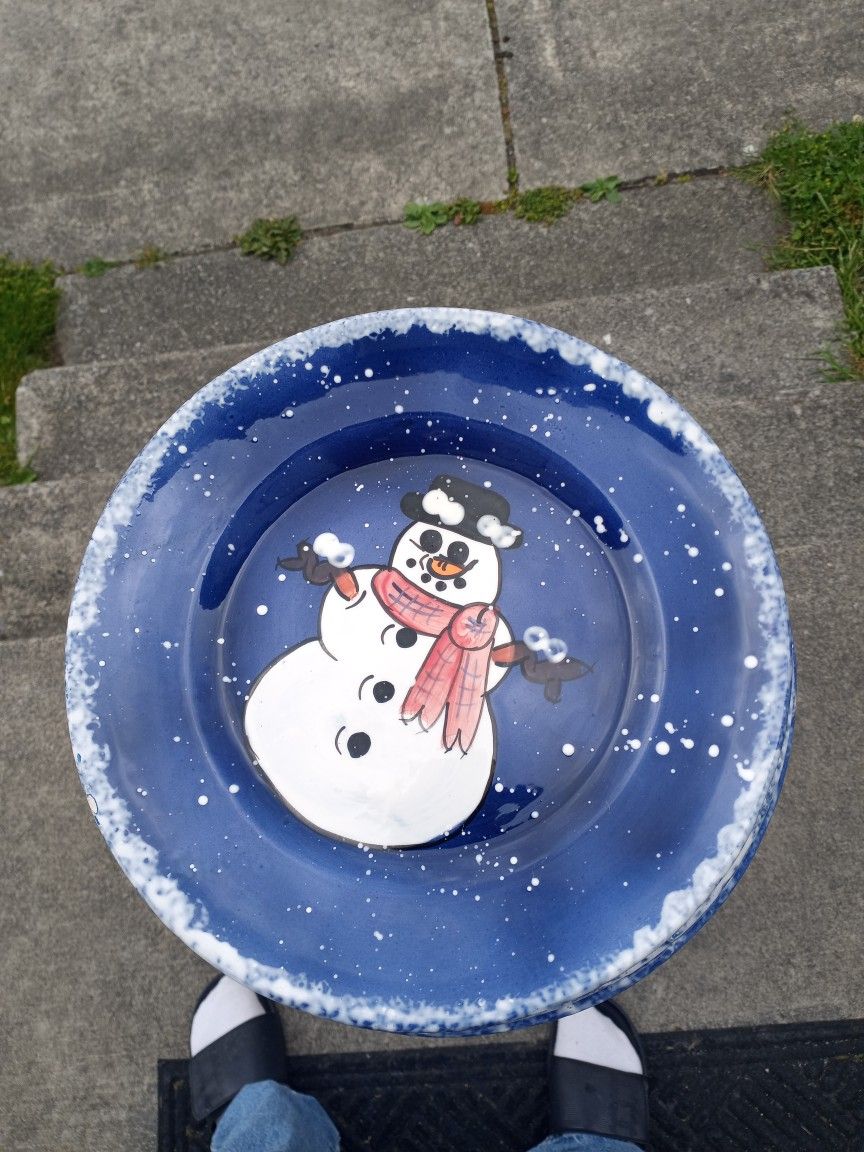 Hand Painted Snowman Plates