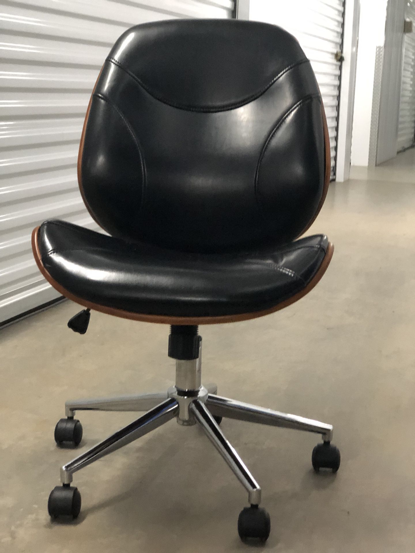 Office Chair - Black Pleather And Wood