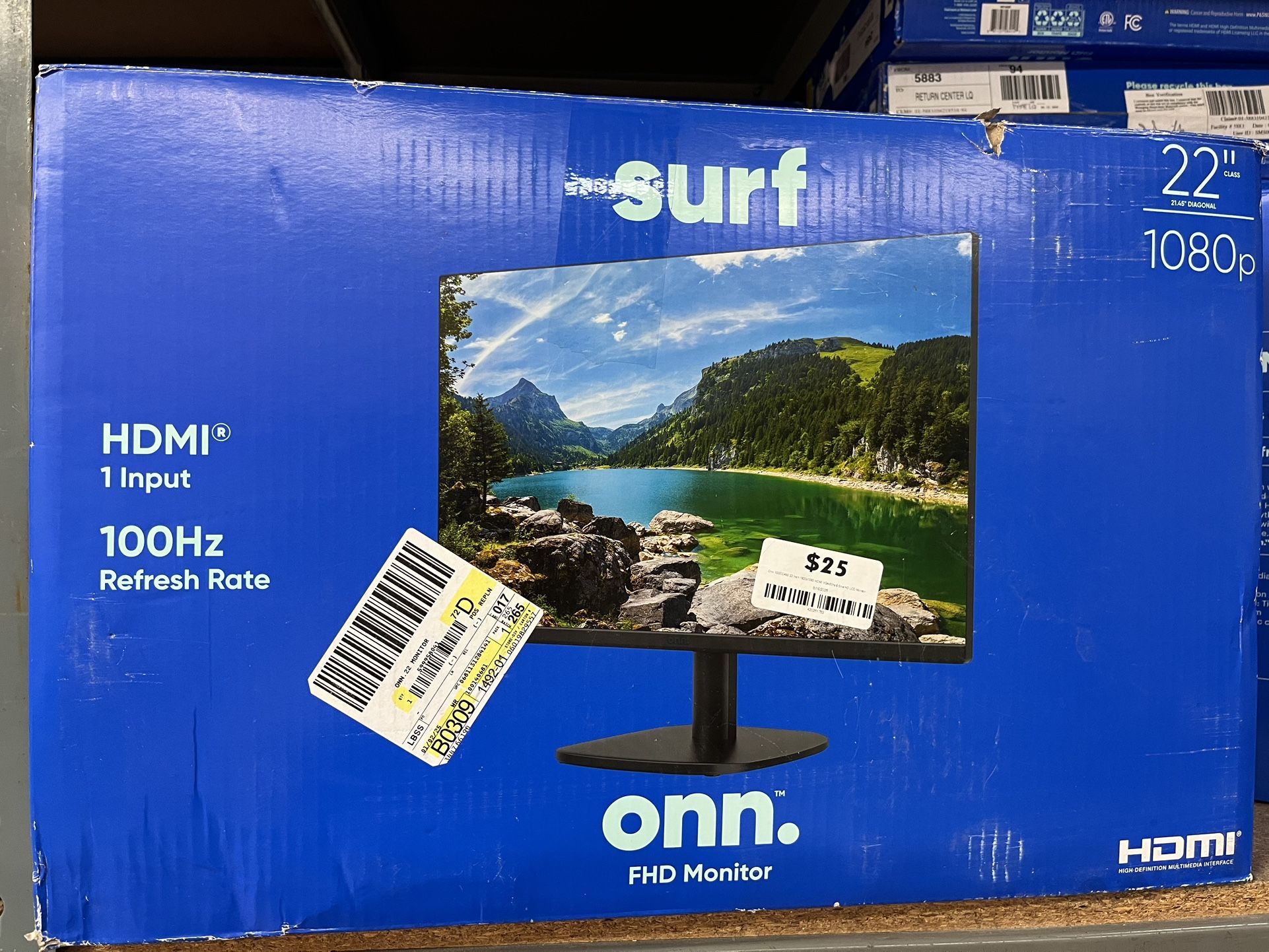 onn 22" FHD (1920 x 1080p) 100hz Office Monitor with 6 ft HDMI Cable, Black
