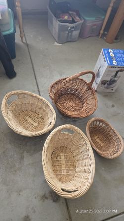 4 Wicker Woven Style Baskets 3 Big 1 Small