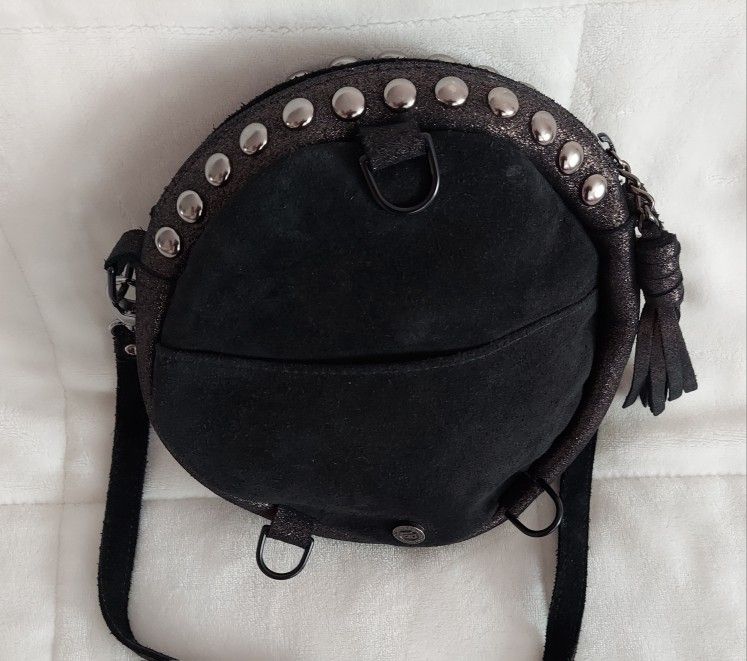 Leatherock Black Suede Crossbody Bag With Studs