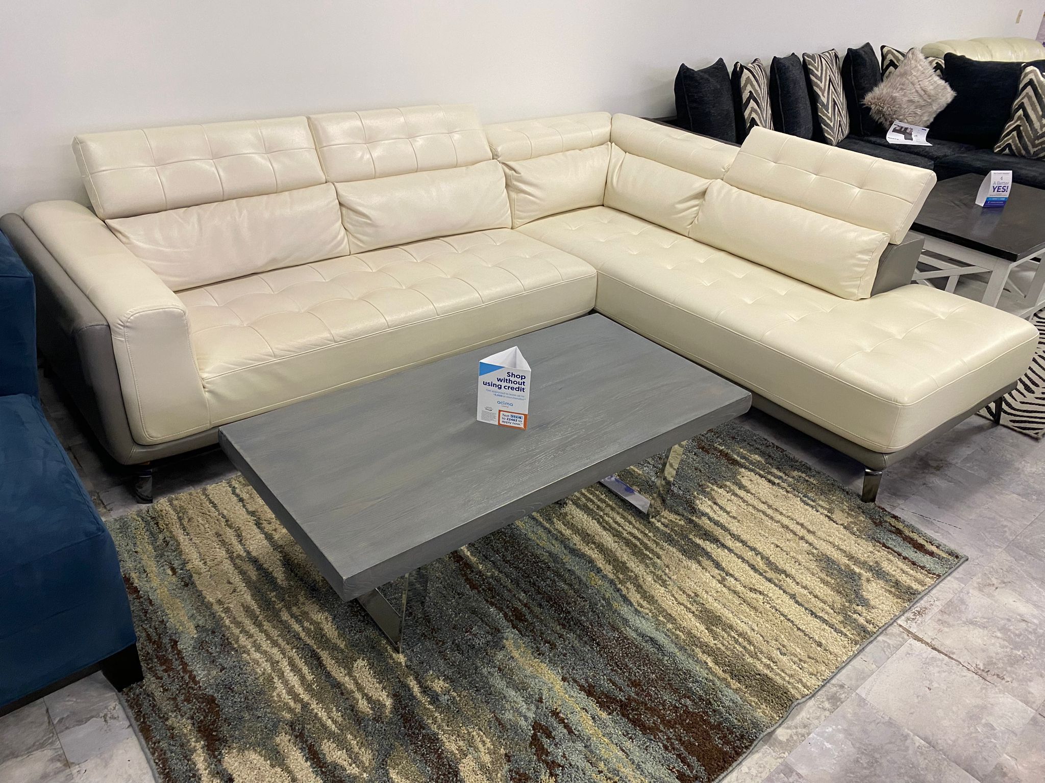 White Leather Light Gray L Shaped Sectional