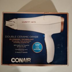 Conair Double Ceramic Hair Dryer 1875 Watts, White, w/ concentrator attachment
