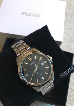 SEIKO BLACK DIAL CALENDAR DATE STAINLESS STEEL MEN'S WATCH SUR245