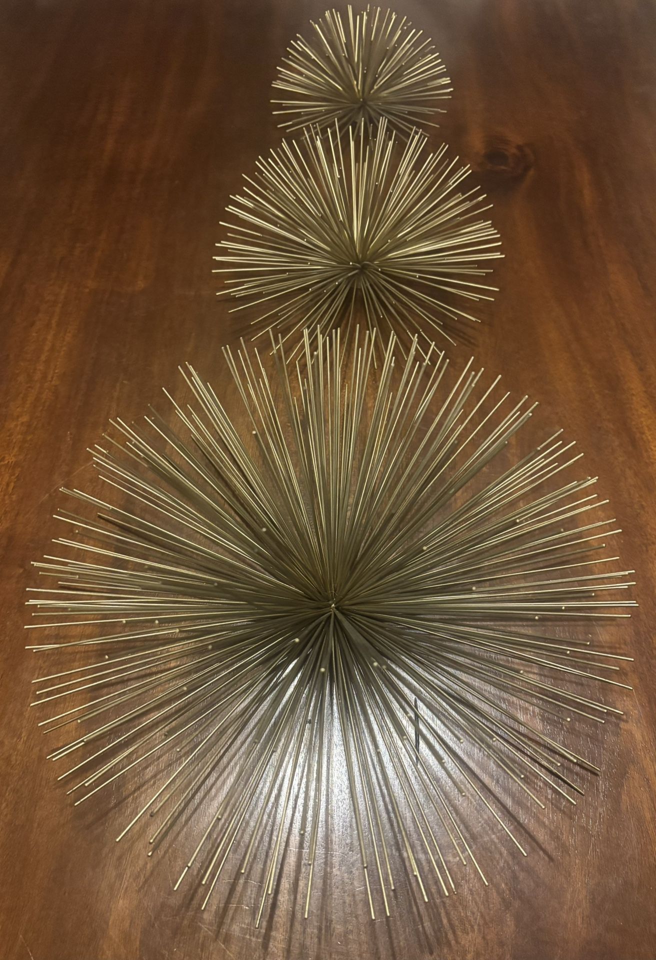 Vintage MCM Style Atomic Starburst Urchin Sculpture Gold Tone Wall Decor Set 3