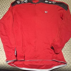 Men’s Pearl Izumi Large Thermal Red Cycling Half Zip with Jacket Bottle Holders on back of