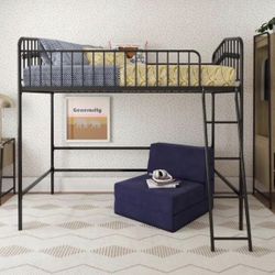 Metal Twin Loft Bed, Black