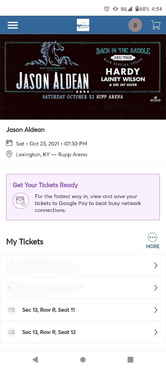 I have two Jason Aldean tickets for sale cheap for tomorrow night at 7pm at rupp in Lexington. 