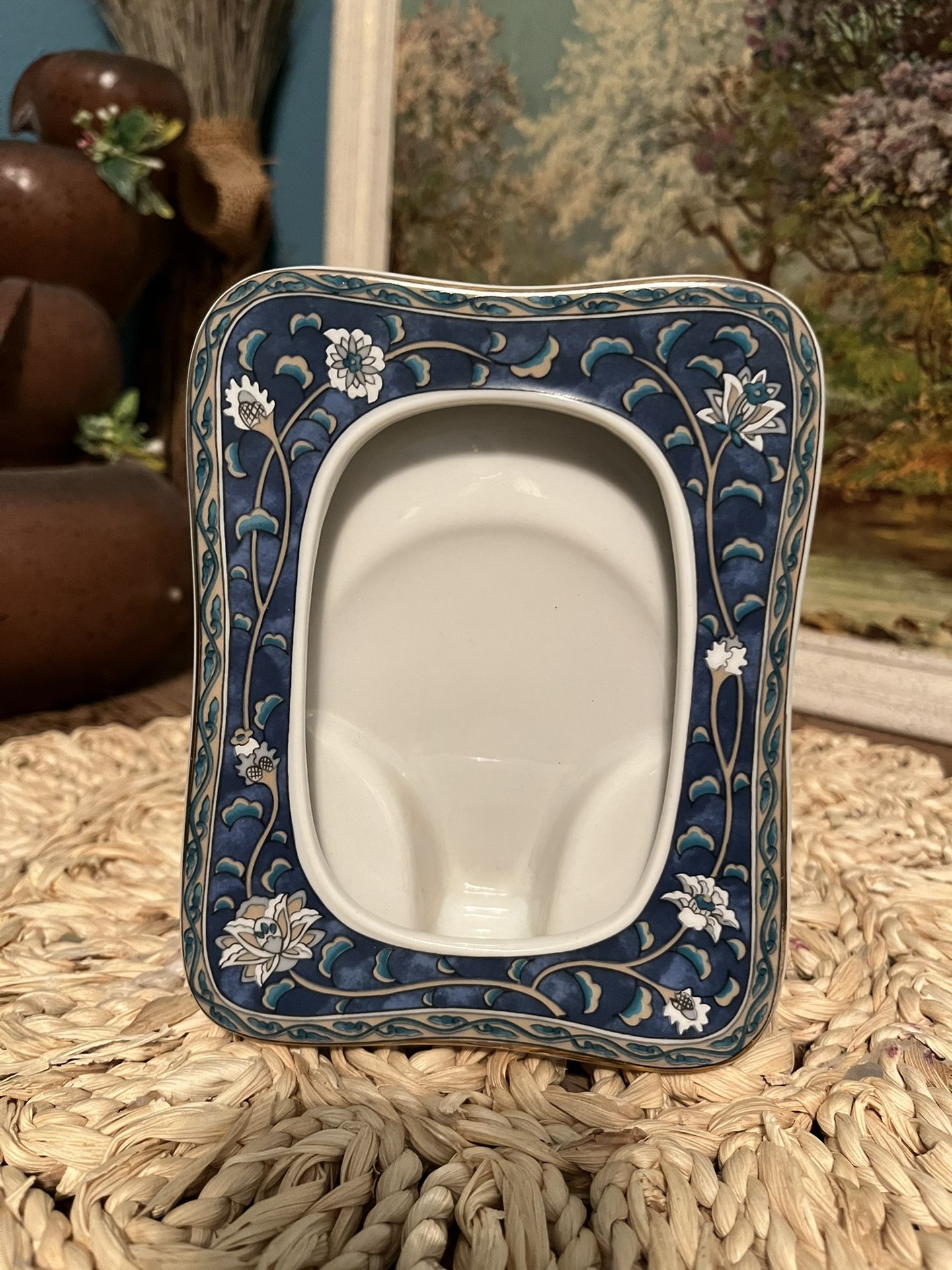 Vintage Blue Porcelain Picture Frame 
