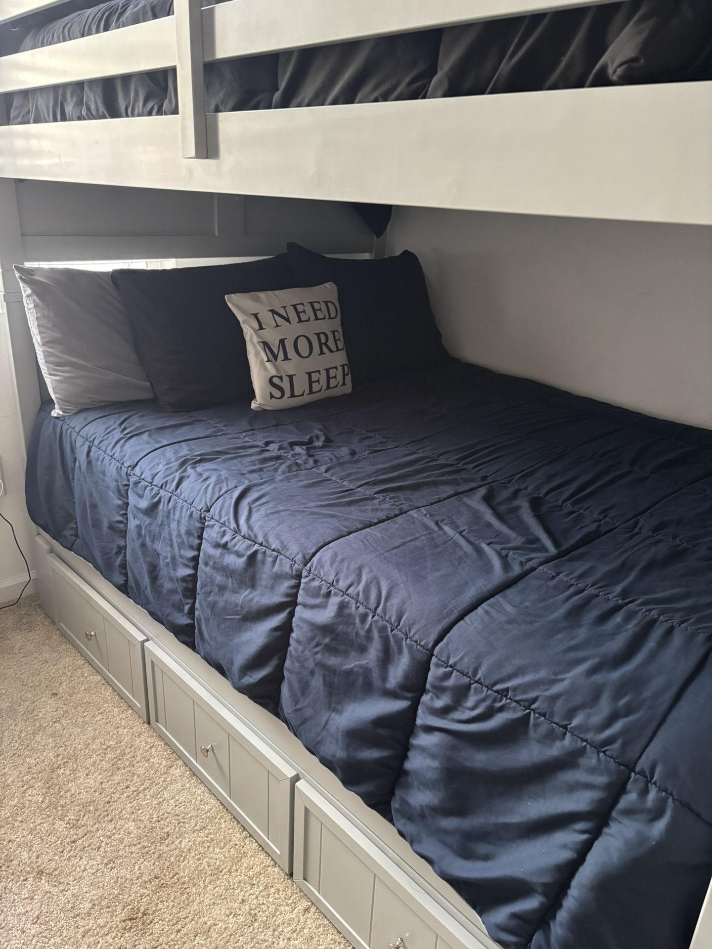 Luca White Full-Over-Full Bunk Bed w/ Stairway + Storage – Excellent Condition