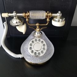 Beautiful Vintage Columbia CR-34 Crystal Glass Button Rotary Telephone