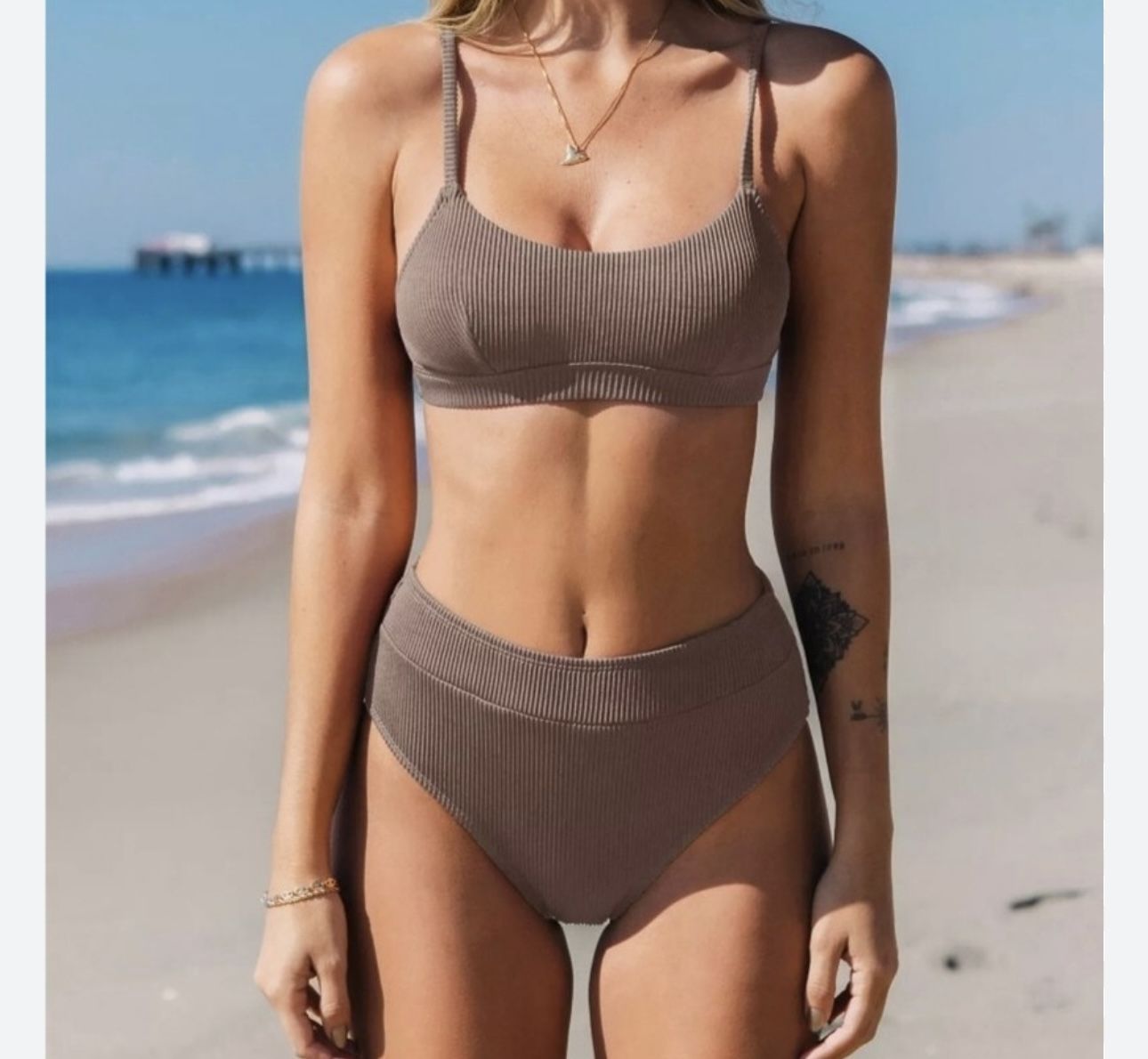 CUPSHE Chocolate Brown High Waisted Bikini Women’s Medium NWOT