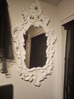 Large White Baroque Rococo Wall Mirror | Hollywood Regency Decor